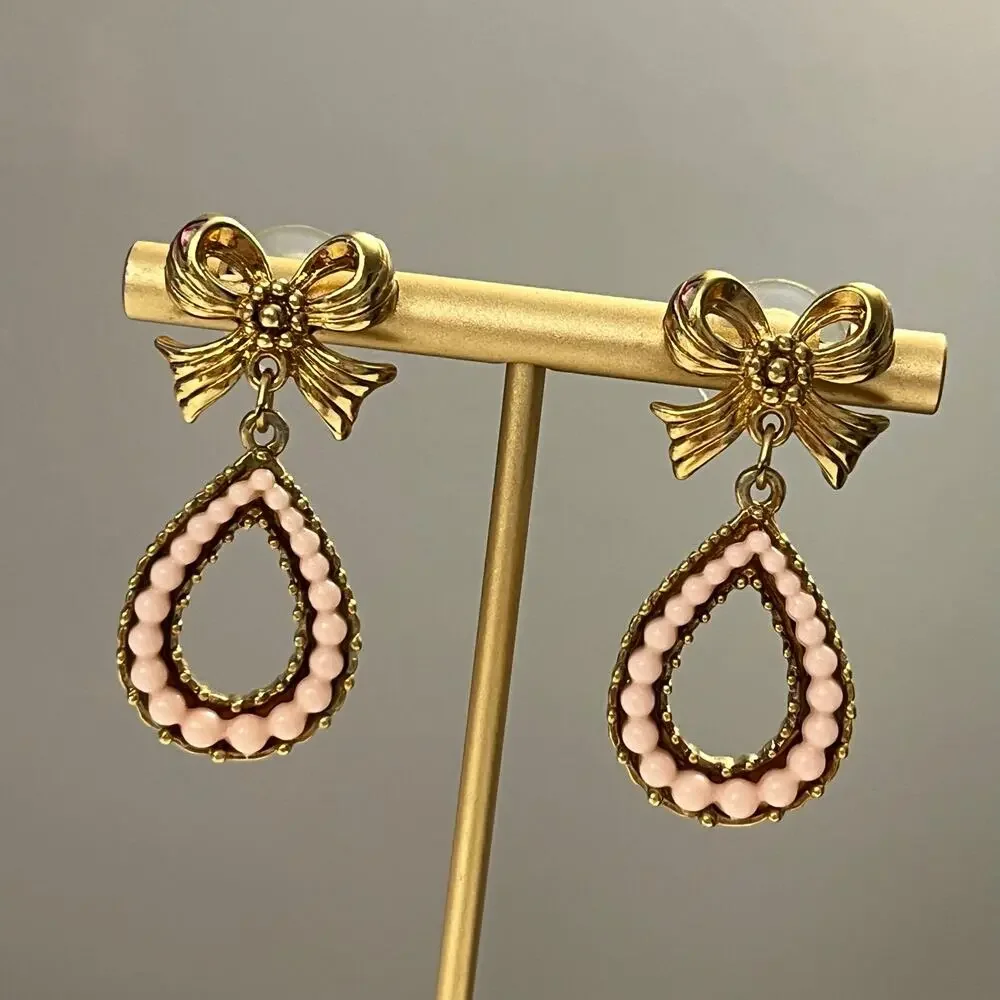 Avon Vintage 90's 'Isn't it Romantic' Bow and Pink Teardrop Earrings